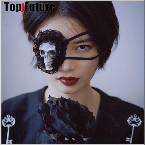 Dark gothic skull cross Anime Cosplay Costume Eyeshade Heart Embroidery Single Eye Mask Blindfold head wear LOLITA COSPLAY