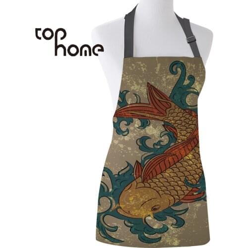 Tophome Kitchen Apron Japan Carp Koi Printed Adjustable Sleeveless Canvas Aprons for Men Women Kids Home Cleaning Tools