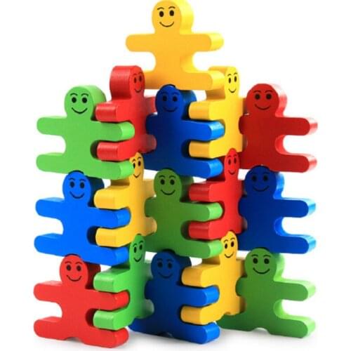 Teaching Aids Colored Wooden Creative Cartoon Villain Balance Building Blocks Children Puzzle Jenga