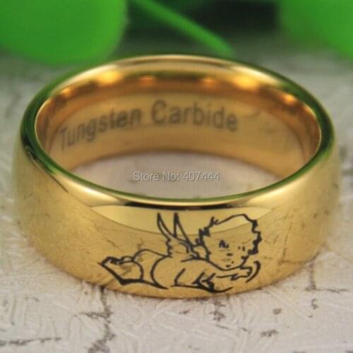 YGK Tungsten Ring YGK JEWELRY Hot Sale 8MM Gold Color Dome Lovely Angel My Love New Mens New Tungsten Wedding Ring