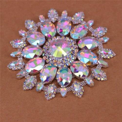 Women sew on Round Wedding dress shoulder tassel garment jewelry Exquisite Ab Crystal rhinestone applique Welding flower patch