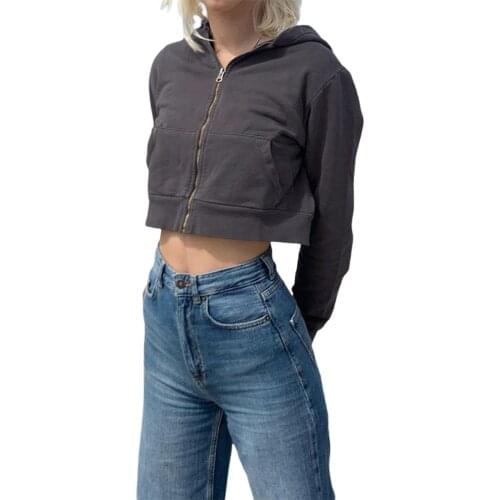 Women Loose Style Hooded Coat 90s Girls Solid Color Long Sleeve Hooded Jacket with Pockets Autumn Sweatshirts Fashion Hoodies