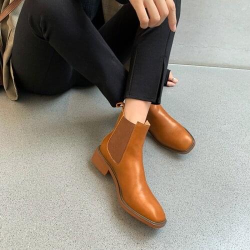 2021 Winter Women Boots Square Toe Thick Heel Ankle Boots Women Shoes Zapatos De Mujer retro Chelsea modern Chunky Boots