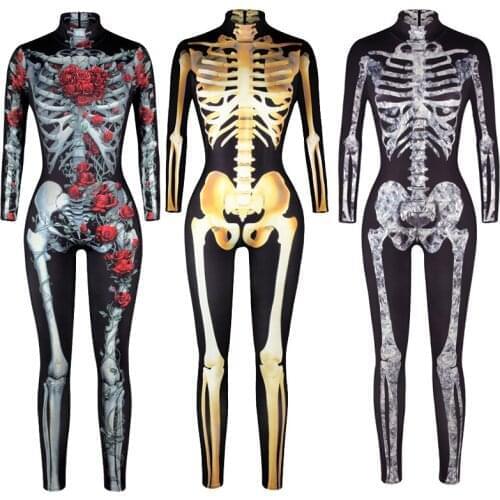 Skeleton Printed Costumes Women Halloween Cosplay Jumpsuits Carnival Party Framework Suit Female Sexy Bodysuit Clothing