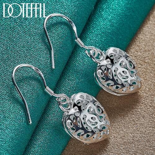DOTEFFIL 925 Sterling Silver Earrings For Women Heart Ball Charm Earring Wedding Engagement Jewelry