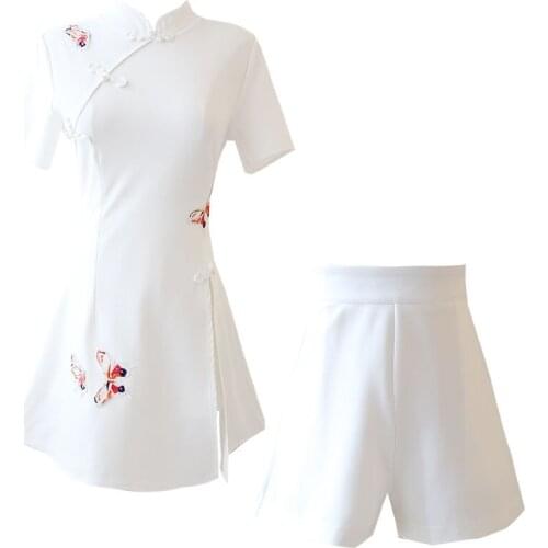 Summer retro improved cheongsam Chinese Dress Shorts Small womens two piece suit