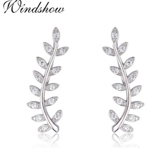 925 Sterling Silver Olive Branch Set CZ Leaf Ear Climber Stud Earrings For Women Girls Jewelry Orecchini Aros Aretes Ear Jacket