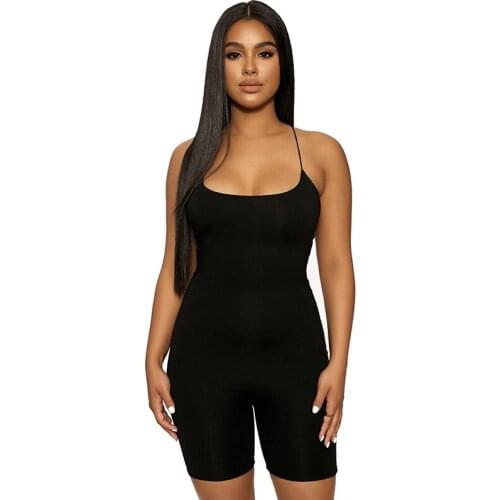 Women Skinny Rompers Spaghetti Strap Sleeveless Bodysuit Casual Bodycon Black Jumpsuit Slim Fit Sports Backless Rompers Clubwear