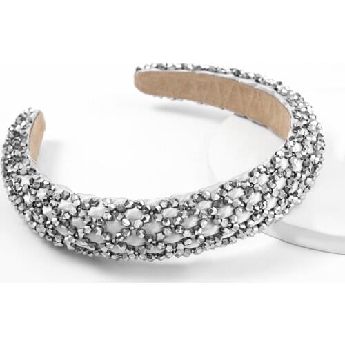 Exquisite Baroque Full Color Rhinestone Headband for Woman Elegant Padded Gray Crystal Wide Hairband Bridal Wedding Headpieces
