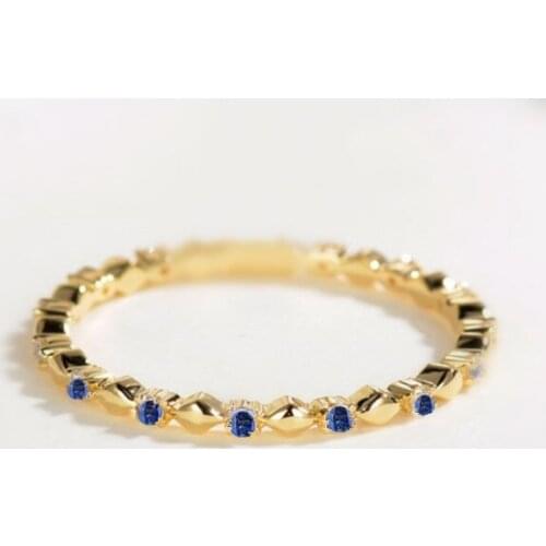 Solid 14k Yellow Gold Ring Natural Sapphires Women Engagement Ring Wedding Band Fine Jewelry Trendy