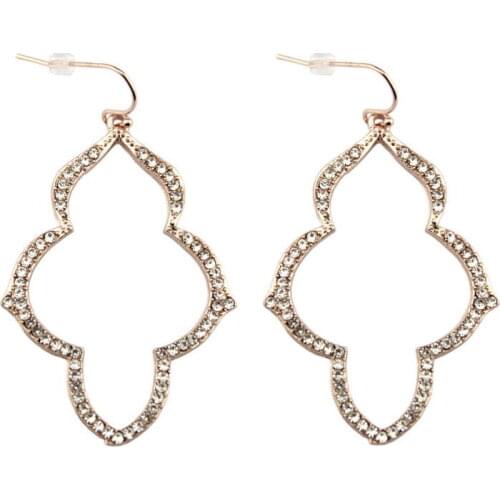 ZWPON Brand Rose Gold Pave Crystal Stella Arabesque Earrings Women Open Chandeliers Fashion Jewelry for Woman Jewelry