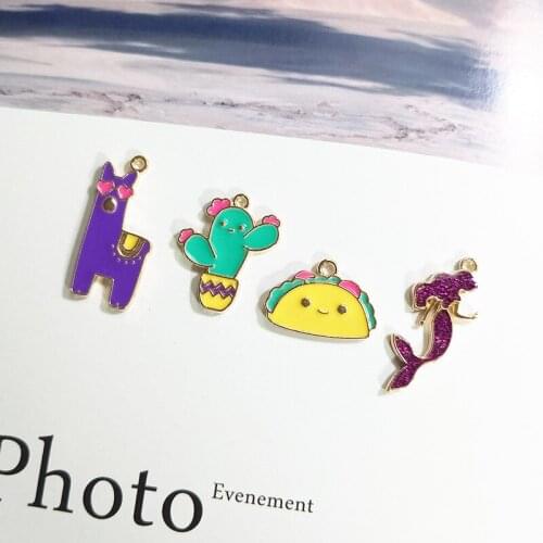 10pcs Enamel Alpaca Cactus Mermaid Alloy Ornament Pendant DIY Accessories Headwear Earrings Pendant Explosion