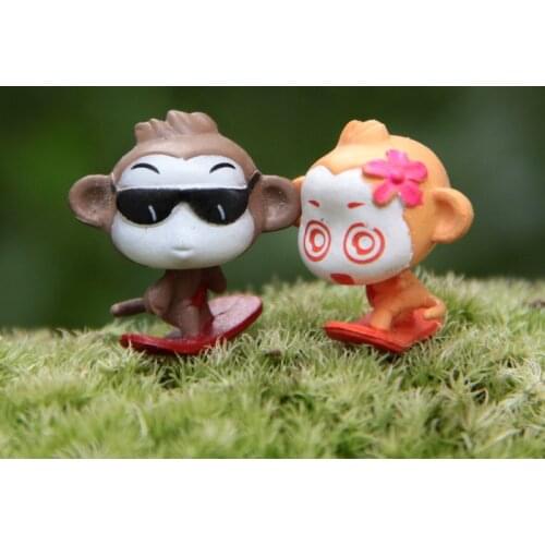 2pcs/lot Action Figure monkey lovers 3cm PVC Micro Landscape small garden ornament cartoon Cute decoration Doll Model Anime