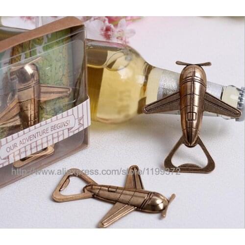 200pcs Air plane Beer Can Bottle Opener Openers Antique Metal Gold Color Airplane Shower Wedding Favors