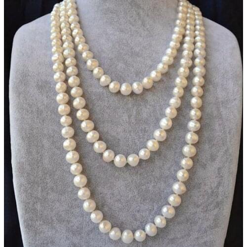 2018 Perfect Europe Natural Pearl Jewellery,100% Naural Pearl Necklace,60 inches White Freshwater Pearl Necklace