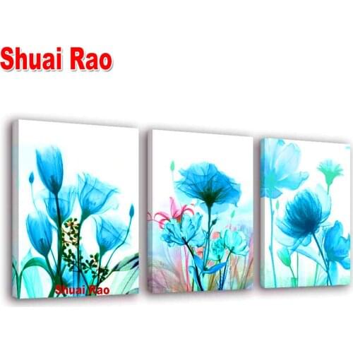3 pieces Blue Romantic flower 5D diamond painting cross stitch full square round drill diy embroidery triptych home decor