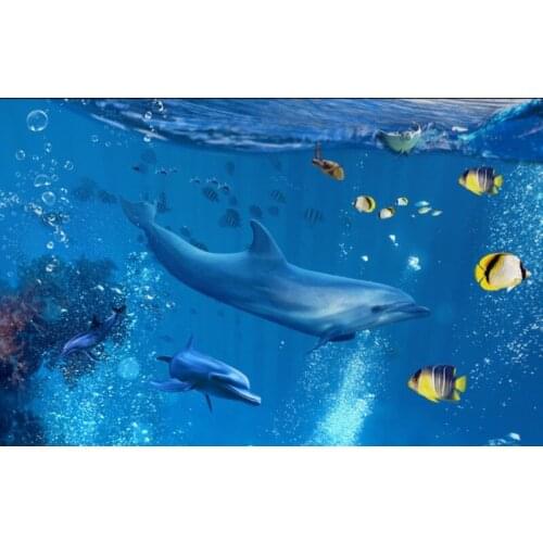 3d ceiling murals wallpaper Blue ocean dolphin underwater ceilings mural