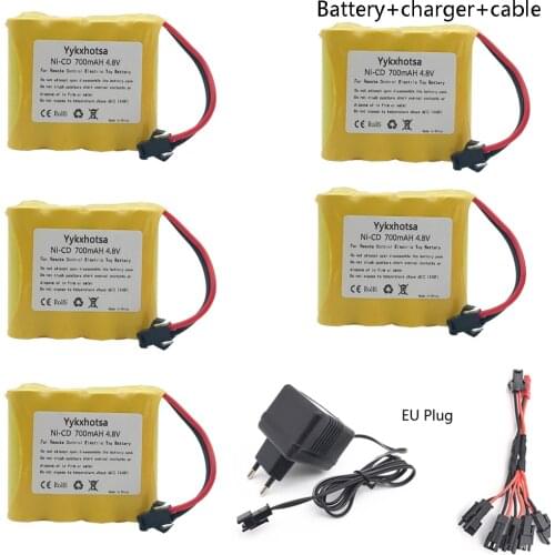 4.8V 700mAh Ni-CD Battery SM-2P Plug with charger 5in1 cable for Remote control toy car boat robot model 4XAA Battery Pack