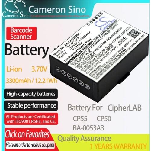 CameronSino Battery for CipherLAB CP55 CP50 fits CipherLAB BA-0053A3 Barcode Scanner battery 3300mAh/12.21Wh 3.70V Li-ion Black