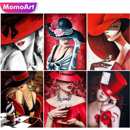 MomoArt Diamond Mosaic 5D DIY Woman Full Drill Square Black Red Diamond Embroidery Flower Needlework Mosaic Handmade Gift