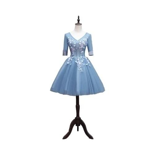 Free ship blue short ball gown flower embroidery veil dress Medieval Renaissance Gown princess costume Victorian/can customs siz