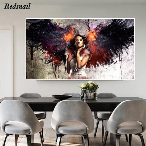 Large 5D DIY Diamond painting Full Diamond embroidery mosaic rhinestone Wall Art puzzle Black White Wings Angel Girl EE962