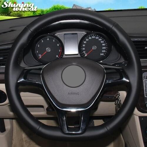 Shining wheat Genuine Leather Steering Wheel Cover for Volkswagen VW Golf 7 New Polo Jetta Passat B8 Tiguan Sharan Touran