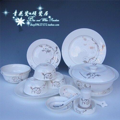 Jingdezhen ceramic bone China Golden manor 58 head ceramic bowl disc tableware
