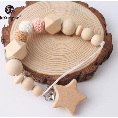 Lets Make Wooden Pacifier Clip Chain 1pc Beech Wood Teethingl Dummy Clip Baby Teething Hex Beads Teether Crochet Beads Holder