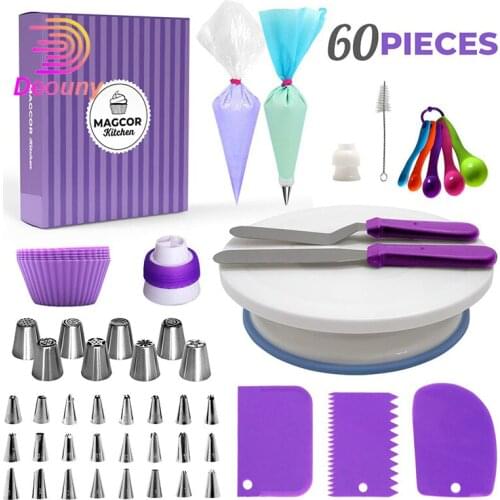DEOUNY Hot Selling 7/12/60 Pcs Cake Turntable Set Decorating Table Nozzle Silicone Bag Baking Molds DIY Combination Cake Tools