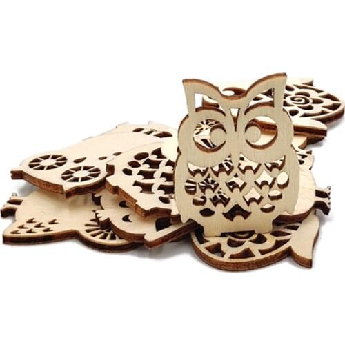 10pcs Wood Discs Slices Owl Shape Pattern Unfinished Wooden Cutouts Craft DIY Decoration