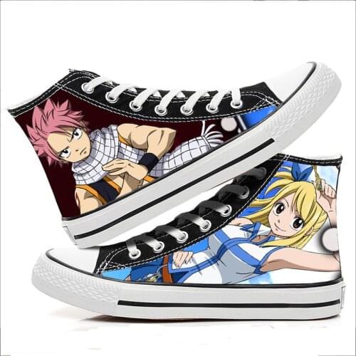 Anime Fairy Tail Print Canvas Shoes Etherious • Natsu • Dragneel Cosplay Costume High Top Sneakers Casual Shoes Fashion
