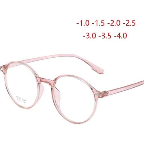 Retro Round 1.56 Aspherical Lens Prescription Eyeglasses Women Transparent Tea Student Myopia Glasses 0 -0.5 -0.75 To -4.0