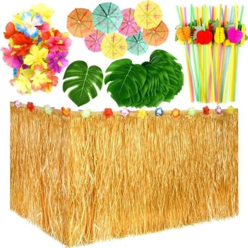Hawaiian Grass Table Dress With Artificial Flowers Party DecorPaper Umbrella Honeycomb Straw Kit For Wedding Decor Forest Party
