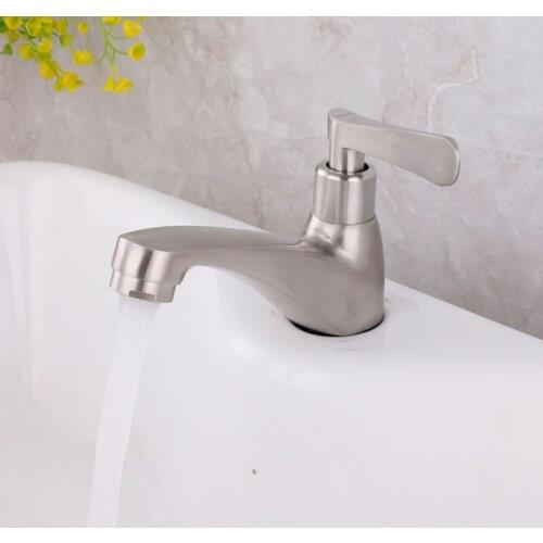 304 stainless steel bathroom basin small faucet brushed surface deck mounted single cold tap