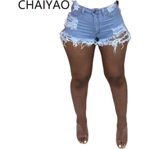 CHAIYAO Wholesale Items Womens Jeans Destroy Wash Hollow Ripped Jean Streetwear Womens Skinny Jeans Mini Skirt Jean