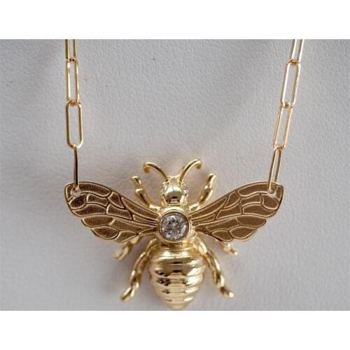 HONEY BEE PENDANT Charm - Necklaces for Women - Mother Gift - Tiny Bumble Bee Necklace with Crystal - Minimalist Queen Bee JK39F