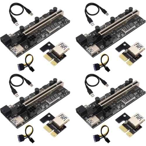 PCIE Riser 1X to 16X Graphic Extension with Temperature Sensor for Bitcoin GPU Mining Powered Riser Adapter Card