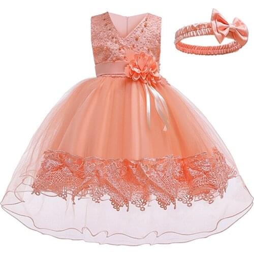 Dress for girl new pearl bow sweet baby birthday party dress toddler girl dress lace tail princess dress wedding dress baby girl