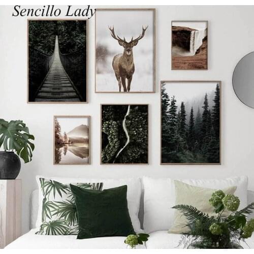 Scandinavian Decoration Nature Landscape Poster Canvas Art Print Forest Deer Nordic Decoration Painting Wall Picture Room Decor