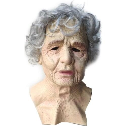 Anime Granny Wrinkle Face Old Man Scary Mask Halloween Costume Head Set Wig Props Adult Cosplay Party Masks Props