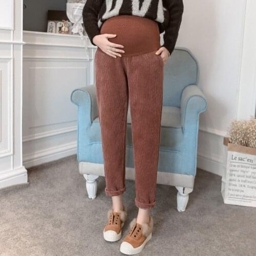 Corduroy Pants Winter Warm Velvet Maternity Pants For Pregnant Women Clothes Loose Thicken Abdominal Trousers Pregnancy Clothing