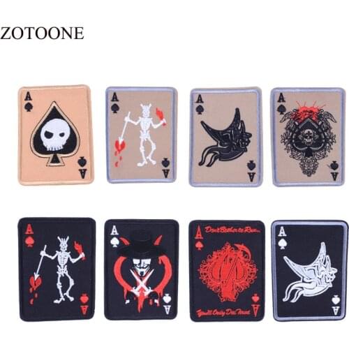 ZOTOONE Embroidered Poker Patches Applications For Clothes Backpack Decoration Applique Iron On Skull Punk Patch Fabric Stickers