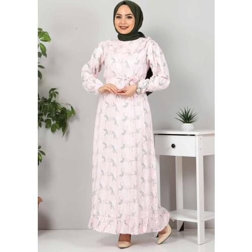 Yakası FırfırDetaylı Elbise TSD4402 Pudra