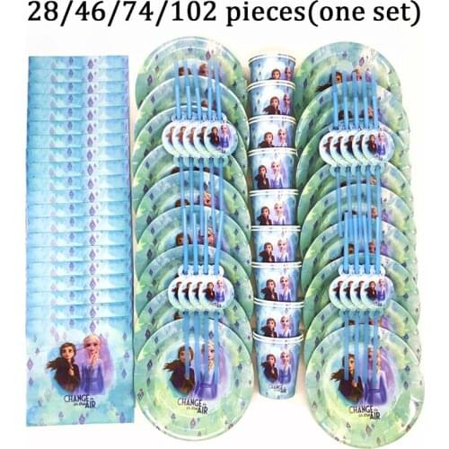 Frozen Disney Princess Party Supplies Paper Cup+Plate+Napkin Tableware Set Kids Girl Frozen 2 Elsa Theme Birthday Party Decorate