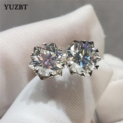 YUZBT Women 925 Silver Total 2 ct Brilliant Cut Gemstone Snowflake Earrings Diamond Test Past D Color Moissanite Stud Earrings