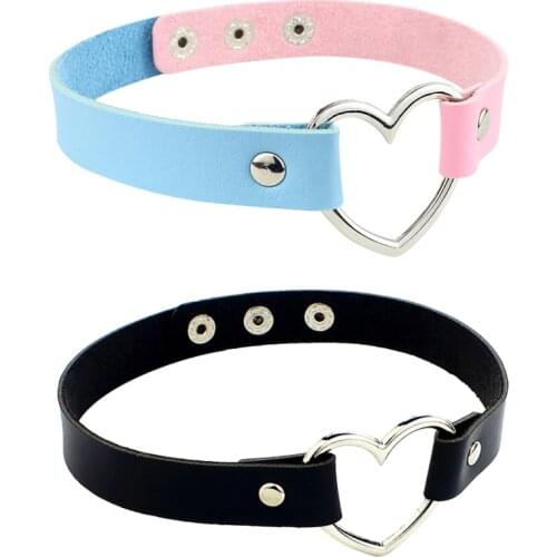 2021 Women Chocker Necklaces Fashion PU Leather Heart Choker Necklace Punk Statement Jewelry Wedding Bride Jewelry Gift