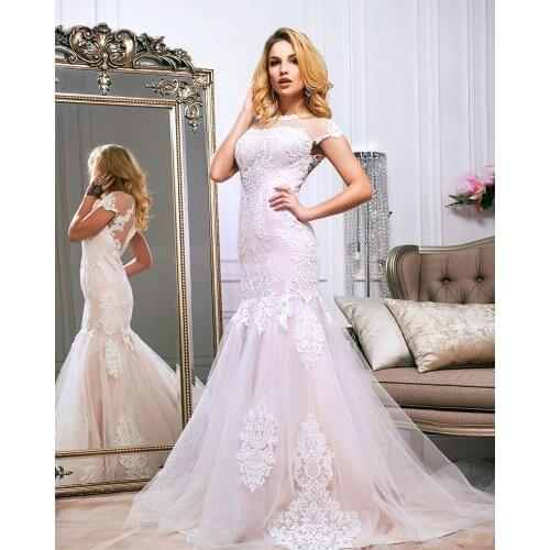 Custom Made Ivory Appliques Tulle Outside Pink Stain Inside Elegant Mermaid Wedding Dresses Vestido De Novia Sirena