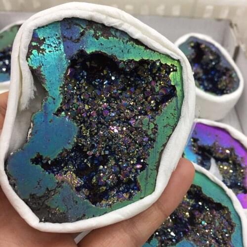 1 pcs drop shipping rainbow electroplated Crystal gemstone geode meditation reiki healing crystal home decoration as gift