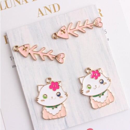 10PCS Flower Cat Fish Bone Enamel Charm DIY Fashion Handmade Jewelry Making Pendant for Bracelet Necklace Keychains Earrings